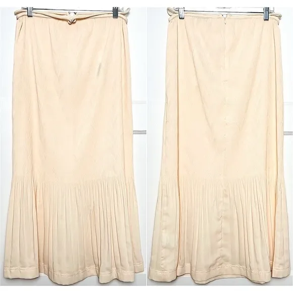 NWT SIMKHAI Peach Geo Plisse Pleated Cutout Waist Tie Ruffle Hem Midi Skirt 12