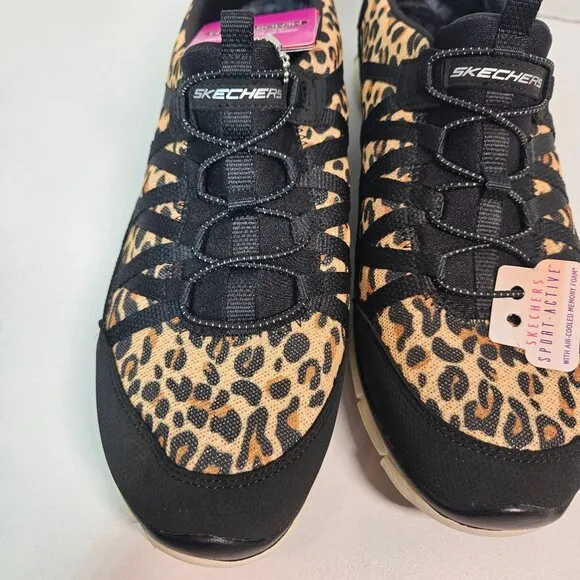 NWT Skechers Wide fit Sport active Womens 10 shoes Cheetah print slip on school