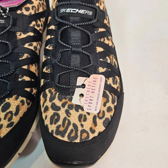 NWT Skechers Wide fit Sport active Womens 10 shoes Cheetah print slip on school