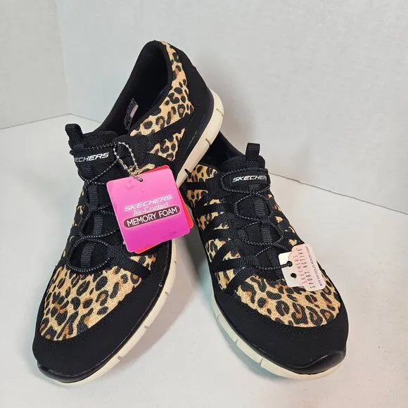 NWT Skechers Wide fit Sport active Womens 10 shoes Cheetah print slip on school