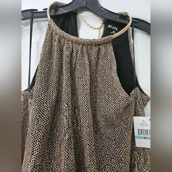 NWT S.L. Fashions Women's Blouson Halter Crochet Fringe Hem Short Dress SZ 8P