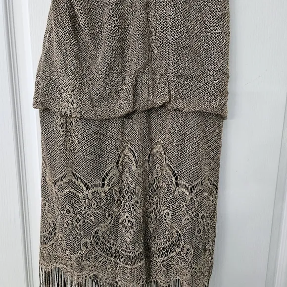 NWT S.L. Fashions Women's Blouson Halter Crochet Fringe Hem Short Dress SZ 8P