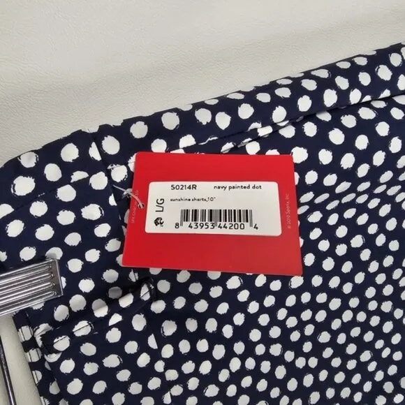 NWT SPANX Sunshine Shorts, 10” Pull On Bermuda Navy Painted Dot 50214R LARGE