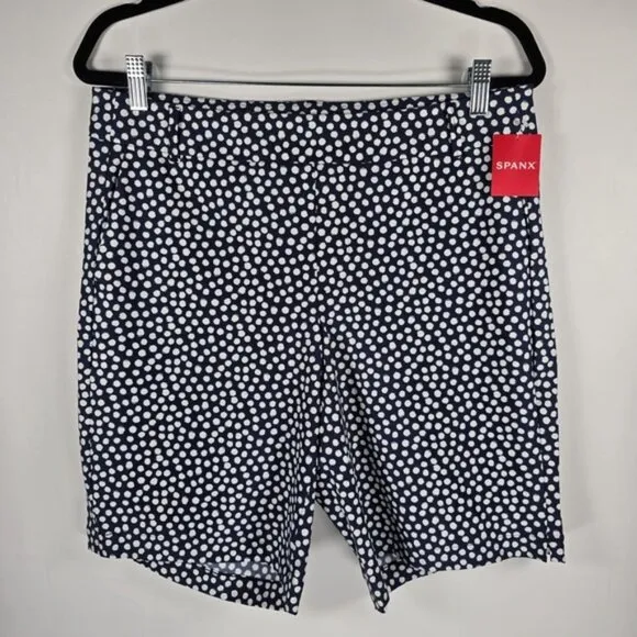 NWT SPANX Sunshine Shorts, 10” Pull On Bermuda Navy Painted Dot 50214R LARGE