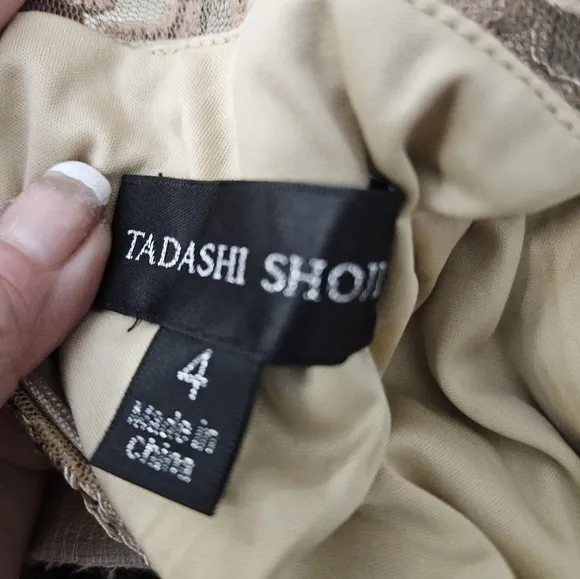 NWT Tadashi Shoji Women's Natural Sequin Lace Body-Con Cocktail Dress SZ4