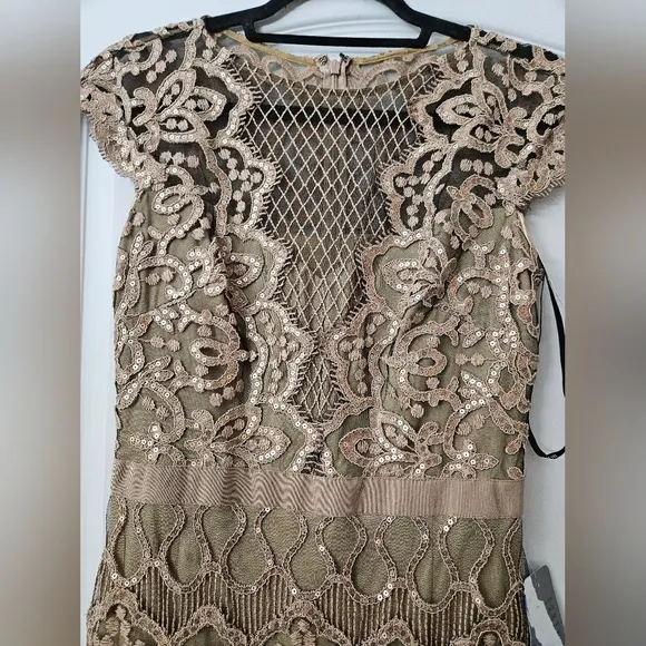 NWT Tadashi Shoji Women's Natural Sequin Lace Body-Con Cocktail Dress SZ4