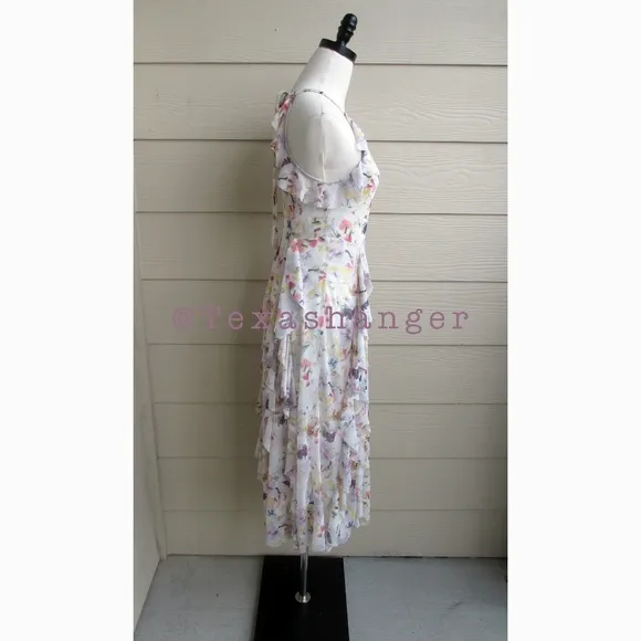 NWT Ted Baker Lauriin Halterneck Ruffle Midi DressSize 4 White/Multi