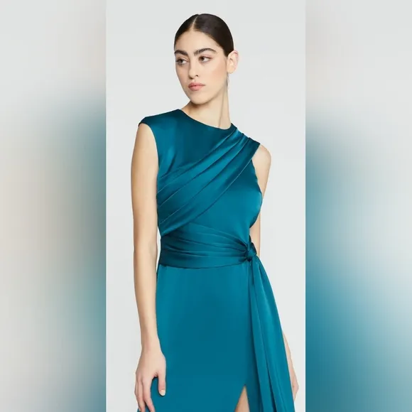 NWT Theia Josie Draped Cocktail Dress Blue Green SZ 10