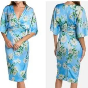 NWT Theia Kimono Midi Dress Blue  Chantily Rose Sz 6 $645