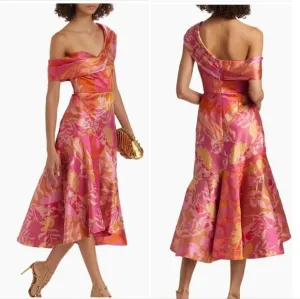 NWT Theia Poppy Zinnia All Midi Drew Asymmetric Cocktail Dress SZ 4