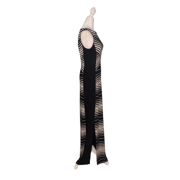NWT - WHBM Sleeveless White &amp; Black Striped Boat Neck Maxi Dress Size Small #260