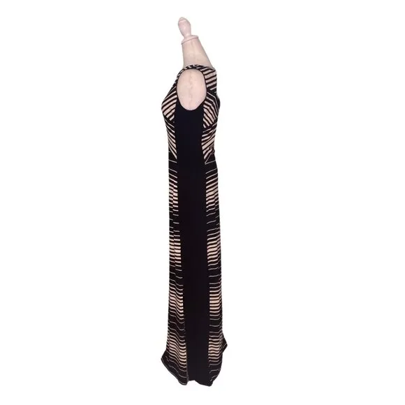NWT - WHBM Sleeveless White &amp; Black Striped Boat Neck Maxi Dress Size Small #260