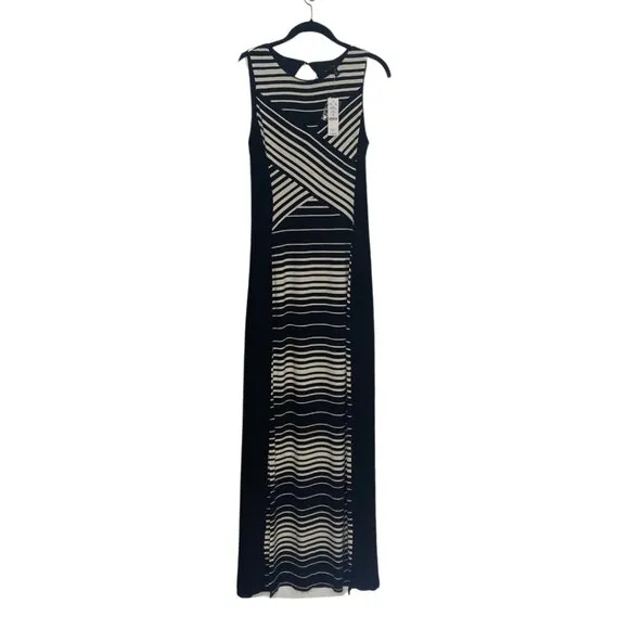 NWT - WHBM Sleeveless White &amp; Black Striped Boat Neck Maxi Dress Size Small #260