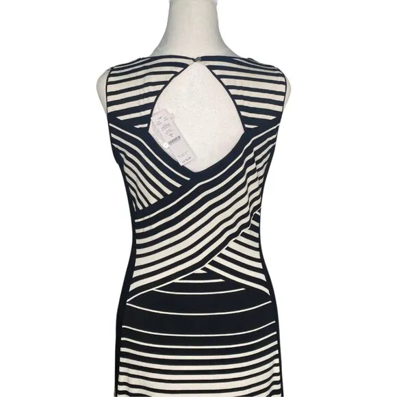 NWT - WHBM Sleeveless White &amp; Black Striped Boat Neck Maxi Dress Size Small #260
