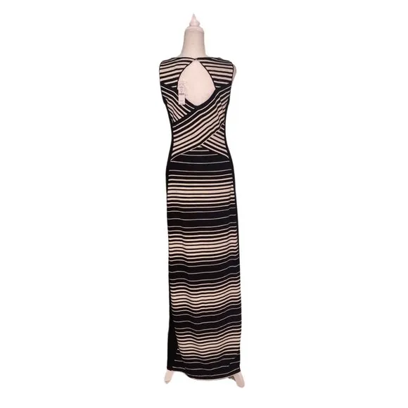 NWT - WHBM Sleeveless White &amp; Black Striped Boat Neck Maxi Dress Size Small #260