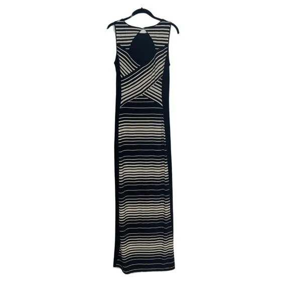 NWT - WHBM Sleeveless White &amp; Black Striped Boat Neck Maxi Dress Size Small #260