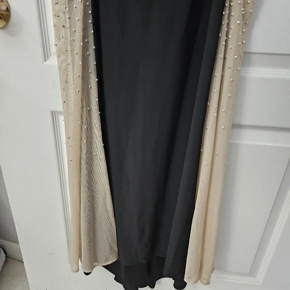 NWT Xscape Beaded Mesh Detail Sleeveless Sheath Gown Sz 10 Black Nude Silver