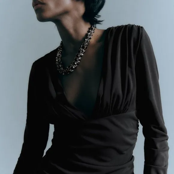 NWT ZARA BALCK DRAPED MINI DRESS/ZARA MINI LONG SLEEVE PARTY DRESS