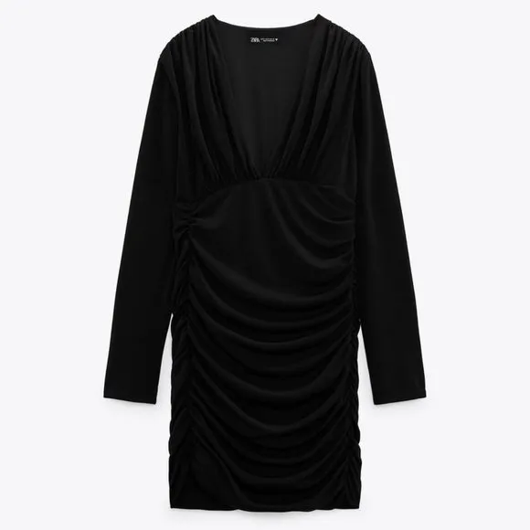 NWT ZARA BALCK DRAPED MINI DRESS/ZARA MINI LONG SLEEVE PARTY DRESS