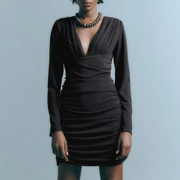 NWT ZARA BALCK DRAPED MINI DRESS/ZARA MINI LONG SLEEVE PARTY DRESS
