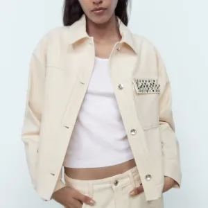 Nwt Zara Rhonestone beaded cream cotton jacket / Zara casual jacket with collar