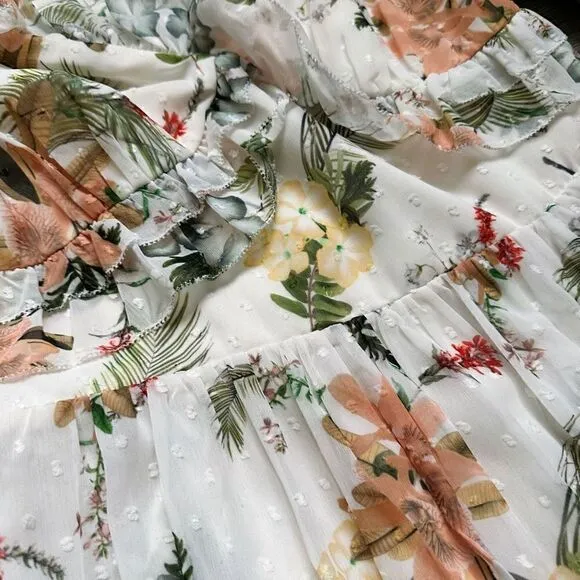 NWT The Jetset Diaries White Floral Ruffle Off Shoulder Slit Maxi Dress Sz L