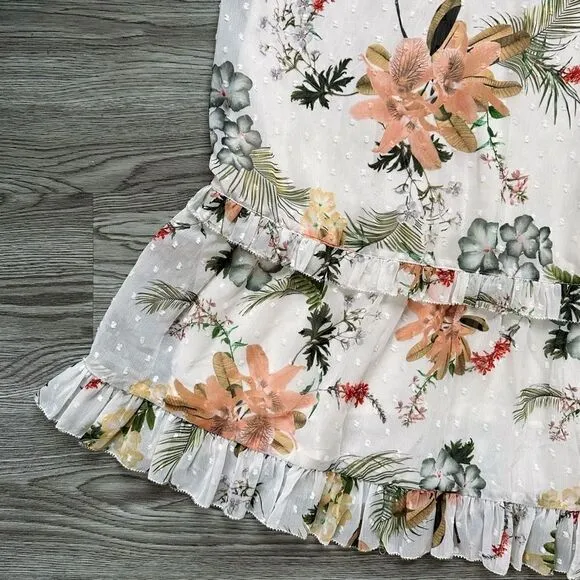 NWT The Jetset Diaries White Floral Ruffle Off Shoulder Slit Maxi Dress Sz L