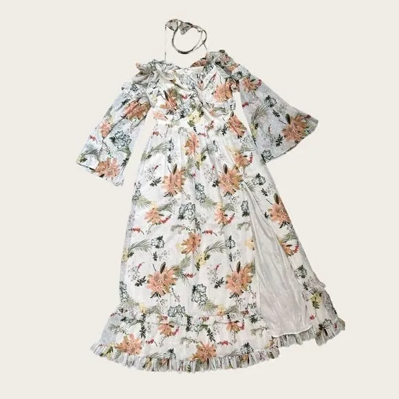 NWT The Jetset Diaries White Floral Ruffle Off Shoulder Slit Maxi Dress Sz L
