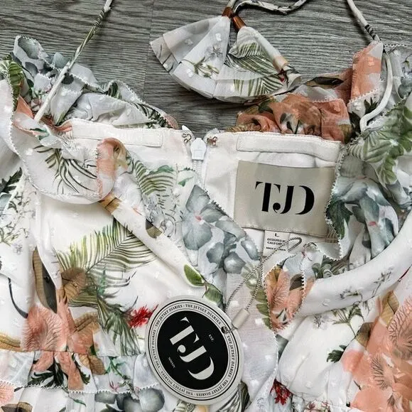 NWT The Jetset Diaries White Floral Ruffle Off Shoulder Slit Maxi Dress Sz L