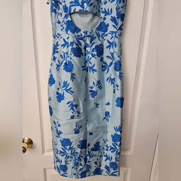 NWY monique lhuilier 1900sd Blue Floral Midi Dress SZ 4