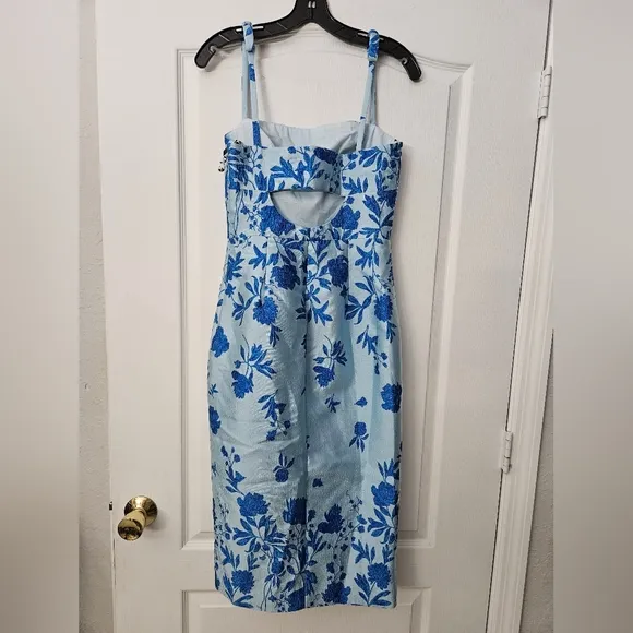 NWY monique lhuilier 1900sd Blue Floral Midi Dress SZ 4