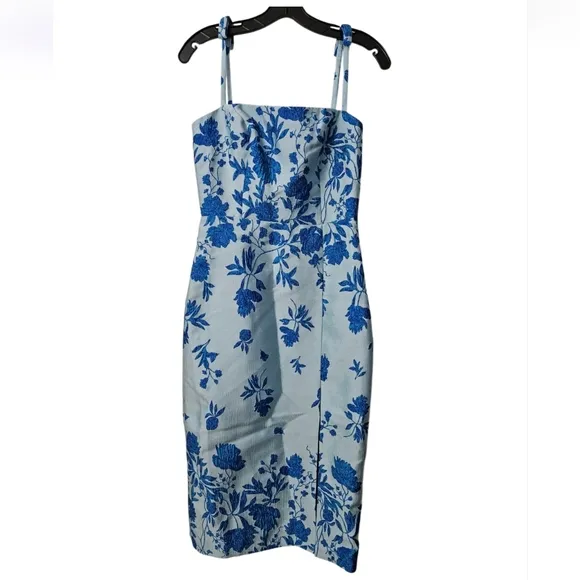 NWY monique lhuilier 1900sd Blue Floral Midi Dress SZ 4
