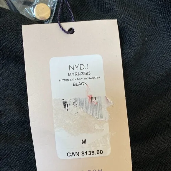 Nydj BNWT Black Boat Neck Sweater Buttons