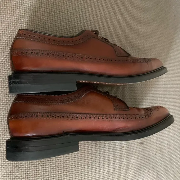 O' Sullivan Men's 9 Vintage Brown Brogue Leather Wingtip Dress Shoes Derby