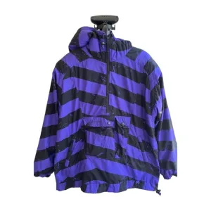 Obermeyer Purple Black Striped Popover Ski Pullover Coat with Pockets, Size S
