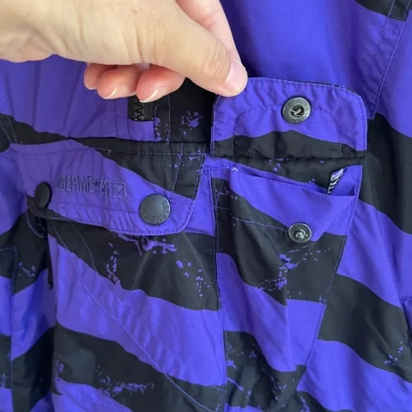 Obermeyer Purple Black Striped Popover Ski Pullover Coat with Pockets, Size S