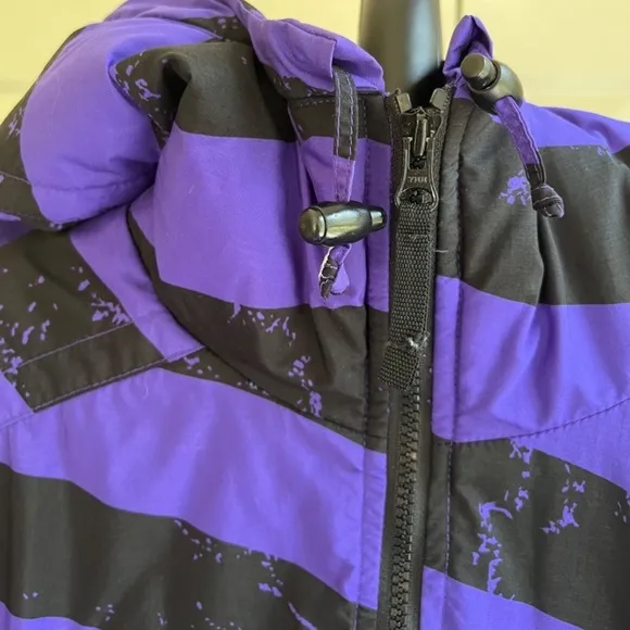 Obermeyer Purple Black Striped Popover Ski Pullover Coat with Pockets, Size S