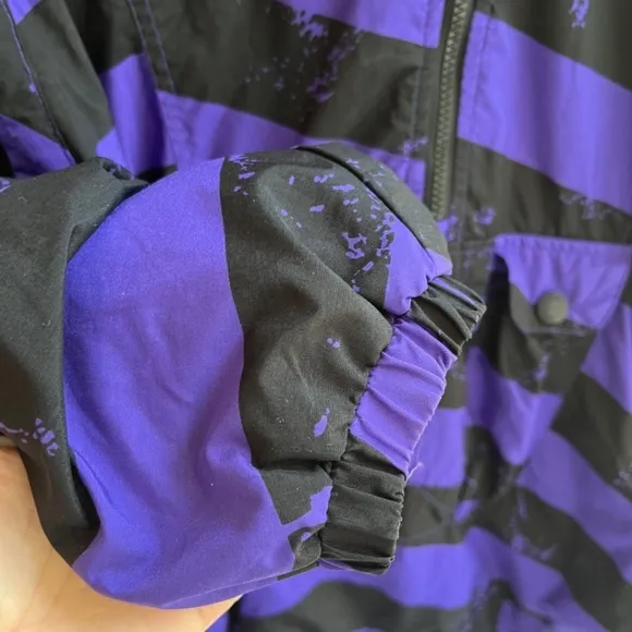 Obermeyer Purple Black Striped Popover Ski Pullover Coat with Pockets, Size S