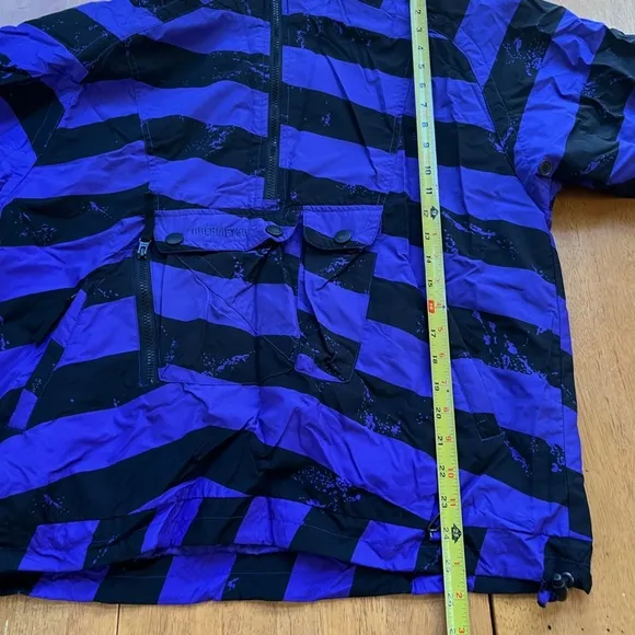 Obermeyer Purple Black Striped Popover Ski Pullover Coat with Pockets, Size S