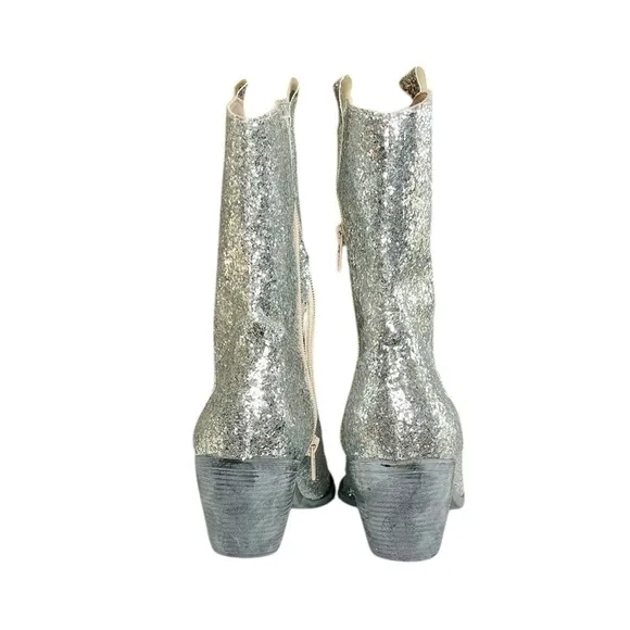 Old Cutler 9 Silver Glitter Cowboy Boots Cowgirl Festival Concert Faux Leather