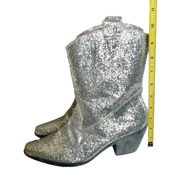 Old Cutler 9 Silver Glitter Cowboy Boots Cowgirl Festival Concert Faux Leather
