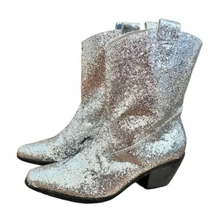 Old Cutler 9 Silver Glitter Cowboy Boots Cowgirl Festival Concert Faux Leather