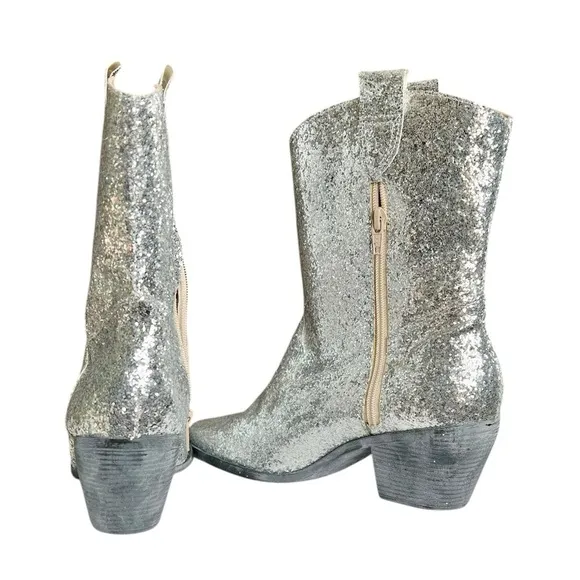 Old Cutler 9 Silver Glitter Cowboy Boots Cowgirl Festival Concert Faux Leather