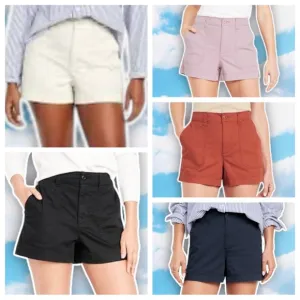 OLD NAVY Lot of 5 High-Waisted OGC Chino Shorts 3.5&quot; A-Line Wide Leg Minimalist