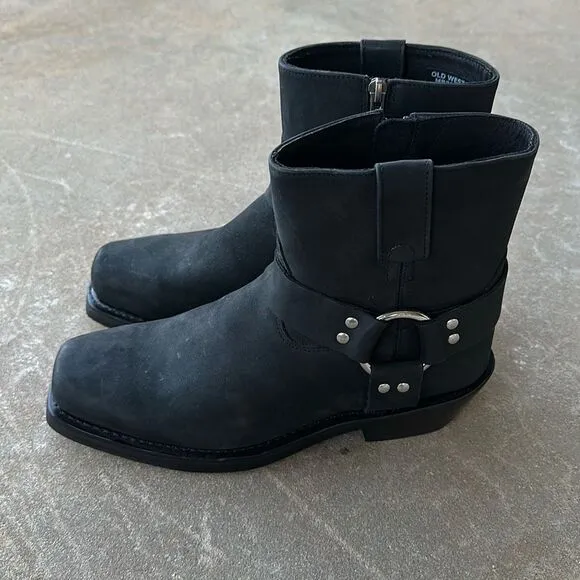 Old West Boots Leather Biker Harness Boots Black Men’s Size 8 EE