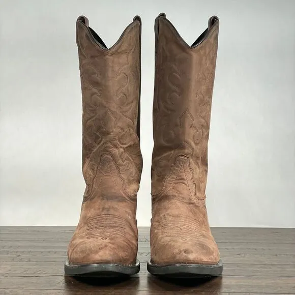 Old West Boots Mens 10 Brown Nubuck Leather Cowboy Boots Western Rodeo Ranchwear