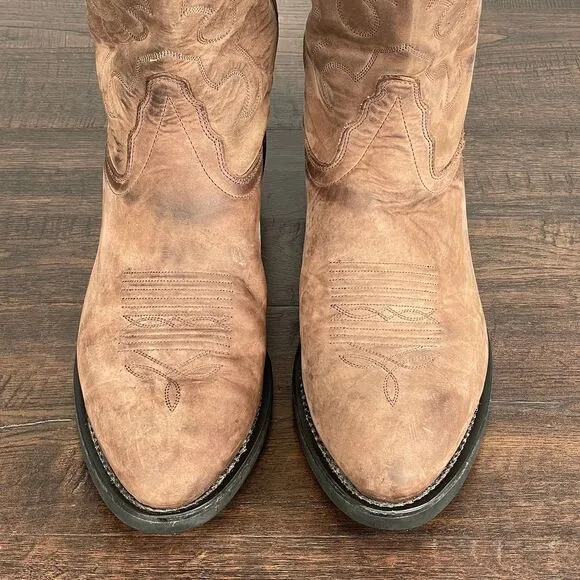 Old West Boots Mens 10 Brown Nubuck Leather Cowboy Boots Western Rodeo Ranchwear