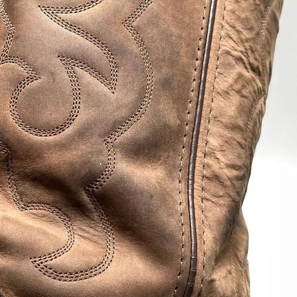 Old West Boots Mens 10 Brown Nubuck Leather Cowboy Boots Western Rodeo Ranchwear