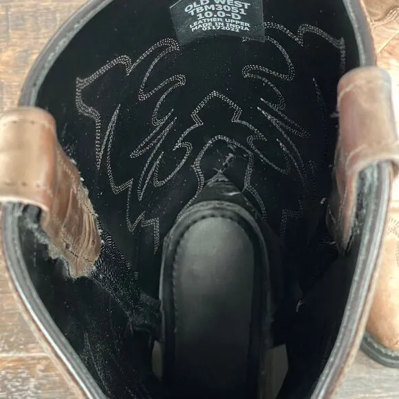 Old West Boots Mens 10 Brown Nubuck Leather Cowboy Boots Western Rodeo Ranchwear