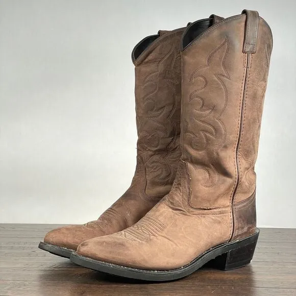 Old West Boots Mens 10 Brown Nubuck Leather Cowboy Boots Western Rodeo Ranchwear